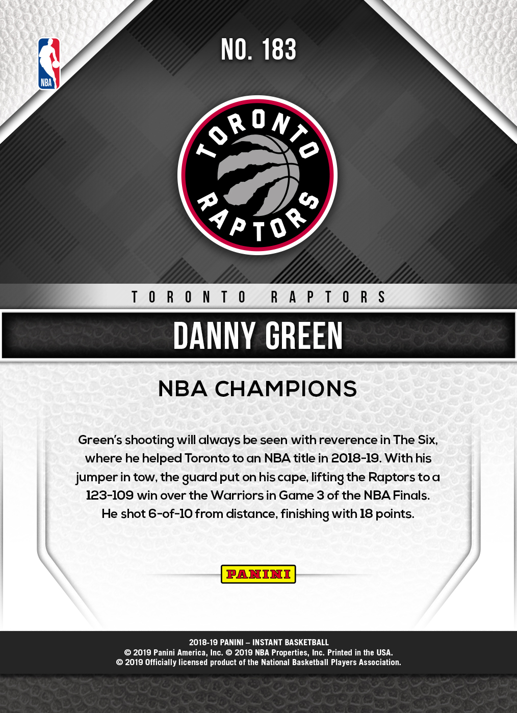 2018-19 Danny Green Panini Cornerstones Jersey Card #M-DG